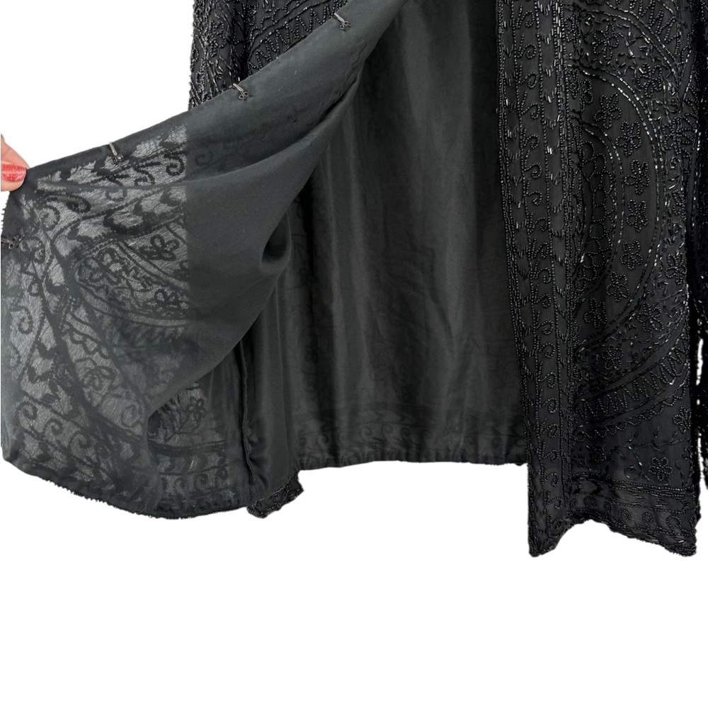 Vintage Black Beaded Silk Jacket Evening Top 100% Pure Silk Size L Y2K 80s 90s - Picture 6 of 16